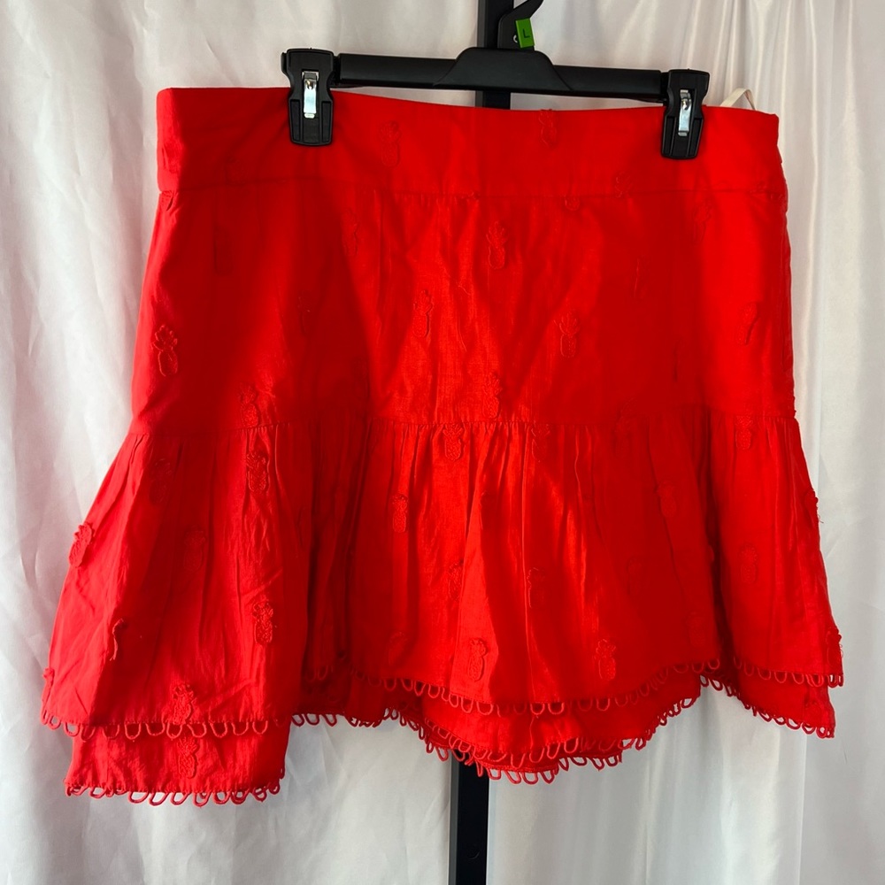 Farm Rio Mini Skirt Red 3D Pineapples, size XL NWT